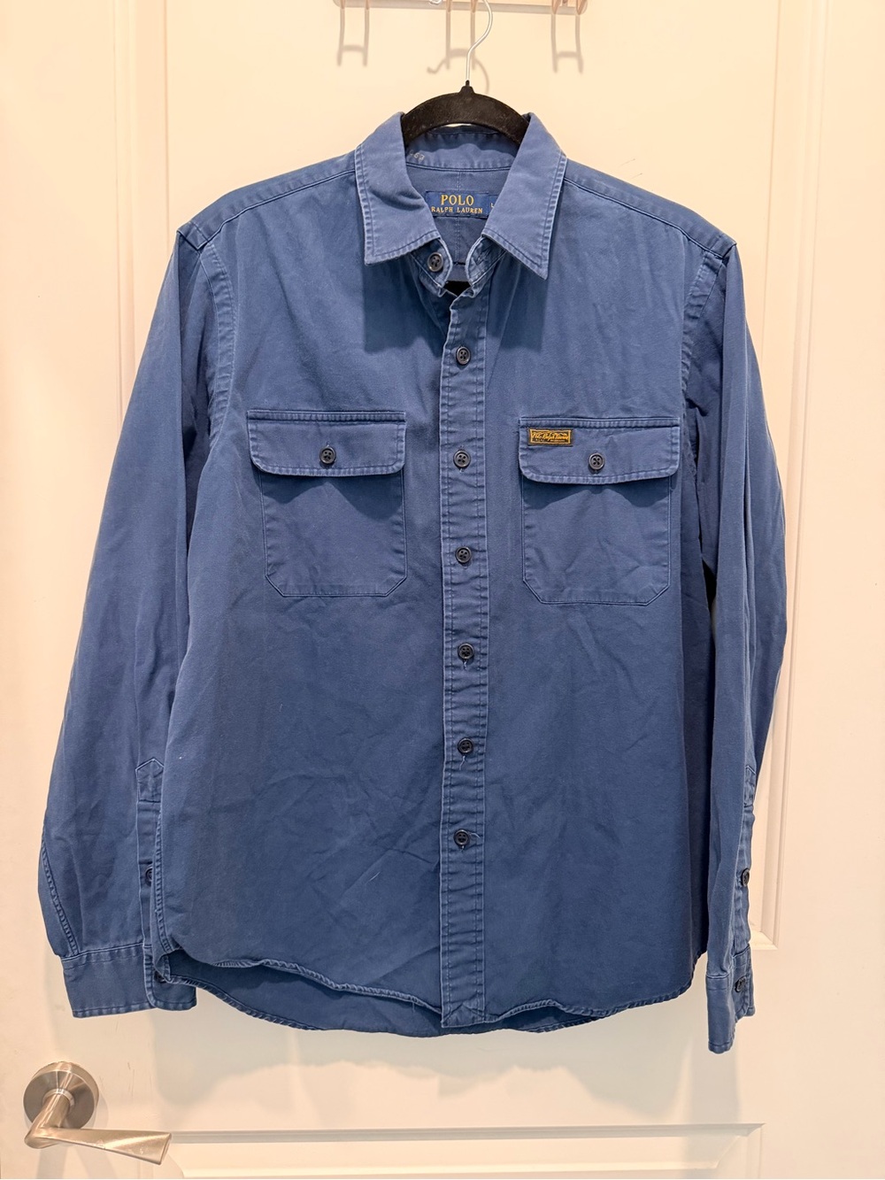 Polo Ralph Lauren Vintage
Faded Blue Double Pocket
Button Down Work Shirt Size L